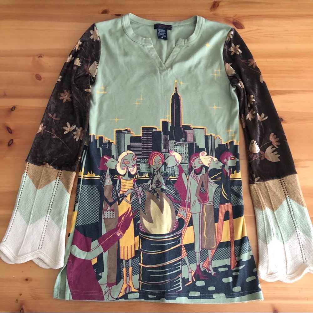 Custo Barcelona Long Sleeve Artsy Top Medium